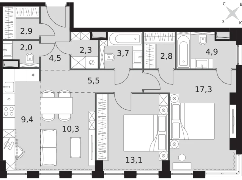 Квартира 3 комнаты 79 м² Северо-Западный административный округ, Россия