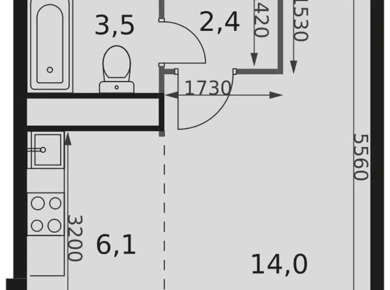 Студия 1 комната 26 м² Москва, Россия