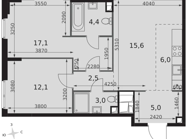 3 room apartment 66 m² Moscow, Russia