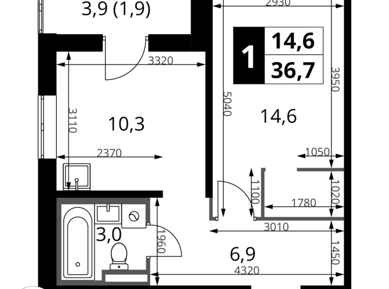 1 room apartment 37 m² Potapovo, Russia