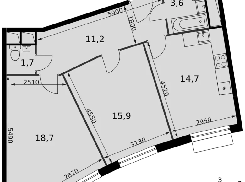 Квартира 2 комнаты 66 м² Развилка, Россия