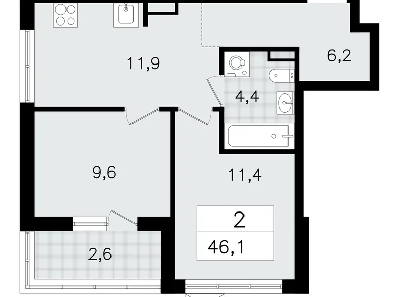 Wohnung 2 zimmer 46 m² Wsewoloschsk, Russland