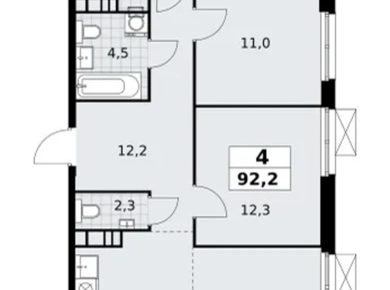 4 room apartment 92 m² South-Western Administrative Okrug, Russia