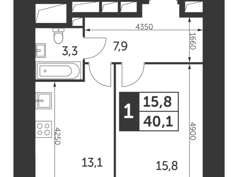 Квартира 1 комната 40 м² район Коньково, Россия