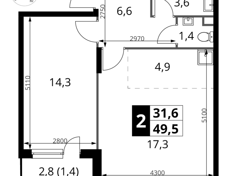 Appartement 2 chambres 50 m² Potapovo, Fédération de Russie