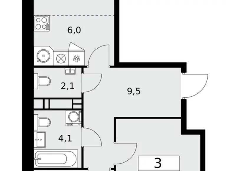 3 room apartment 59 m² Moscow, Russia