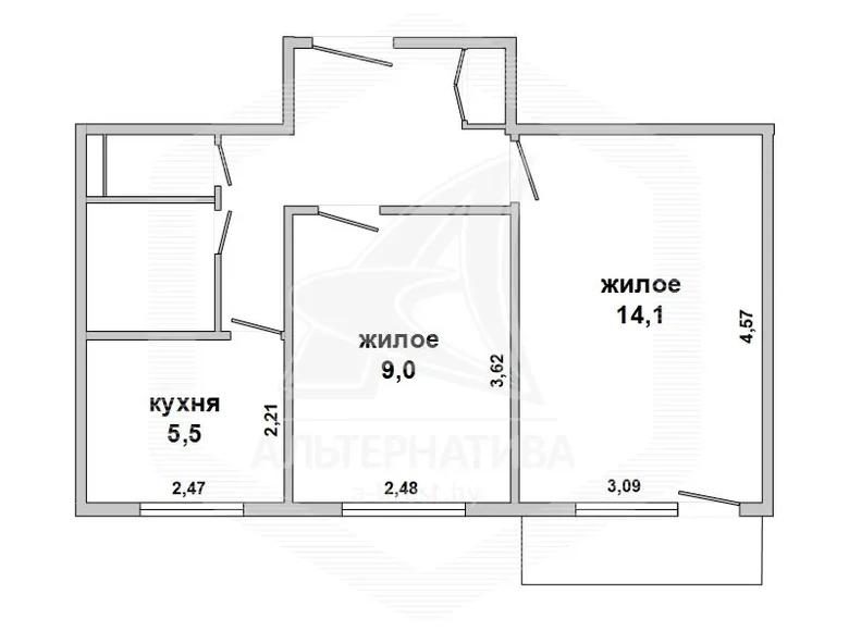 2 room apartment 38 m² Brest, Belarus