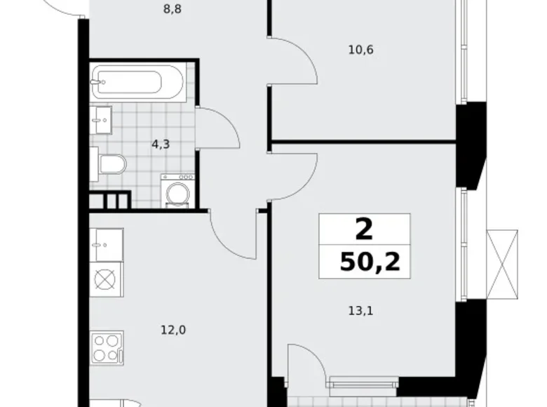 Appartement 2 chambres 50 m² poselenie Sosenskoe, Fédération de Russie