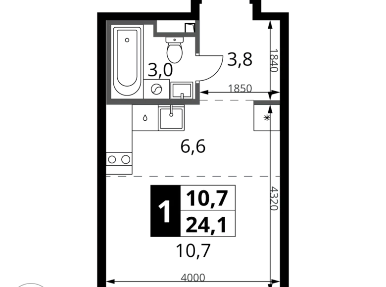 Mieszkanie 1 pokój 24 m² Potapovo, Rosja