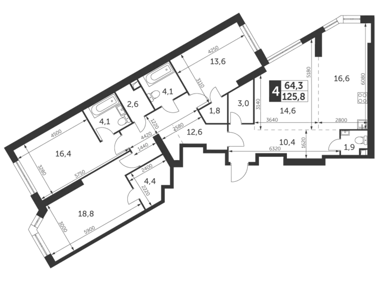 Mieszkanie 3 pokoi 101 m² Konkovo District, Rosja