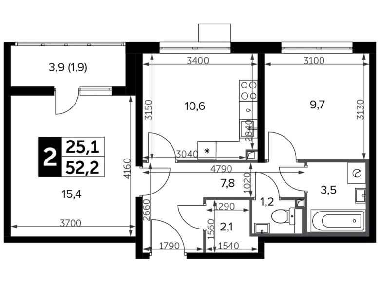 Wohnung 2 zimmer 53 m² Leninsky District, Russland