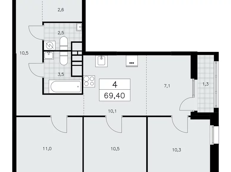 Appartement 4 chambres 69 m² poselenie Sosenskoe, Fédération de Russie