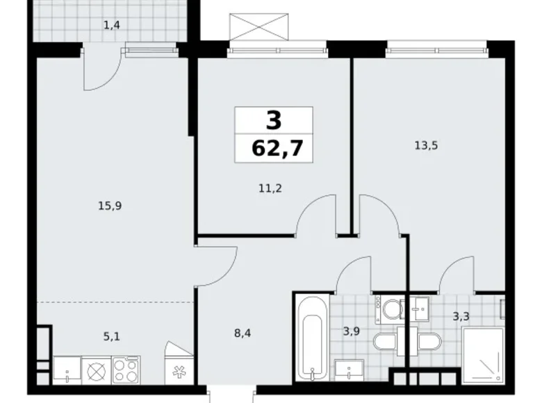 Wohnung 3 zimmer 63 m² poselenie Sosenskoe, Russland