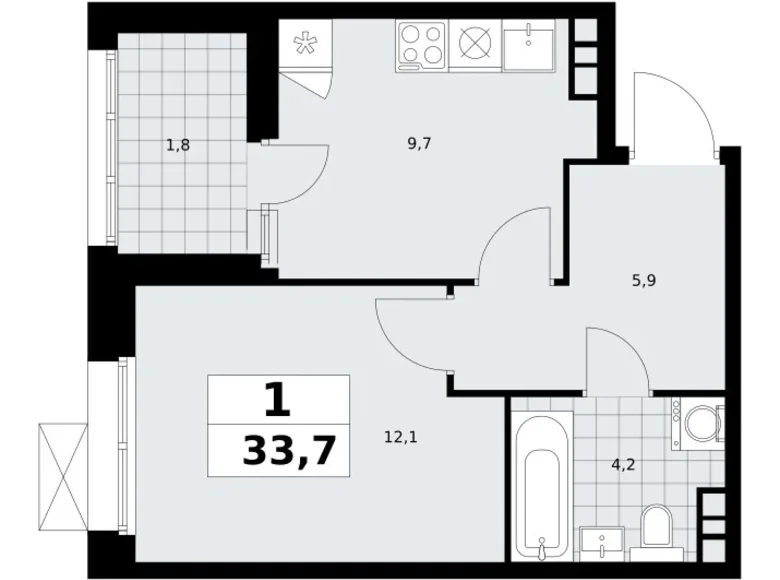 Mieszkanie 1 pokój 34 m² poselenie Sosenskoe, Rosja