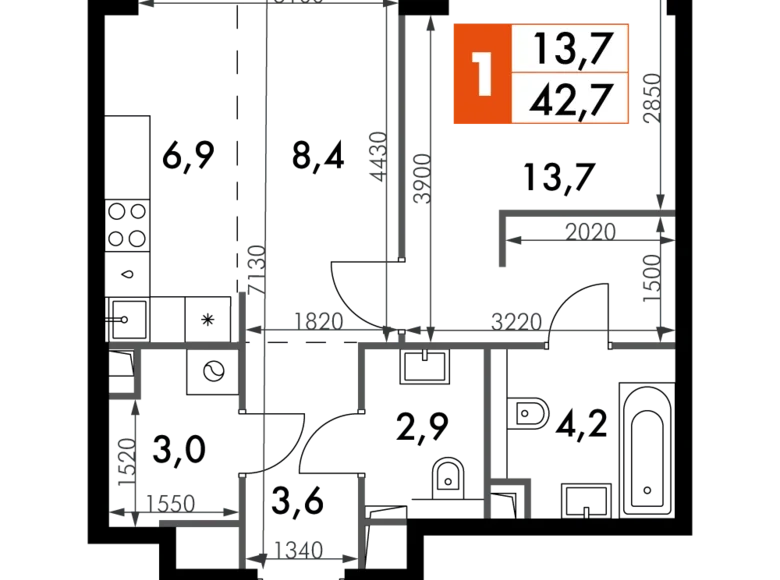 Apartamento 1 habitación 43 m² North-Western Administrative Okrug, Rusia