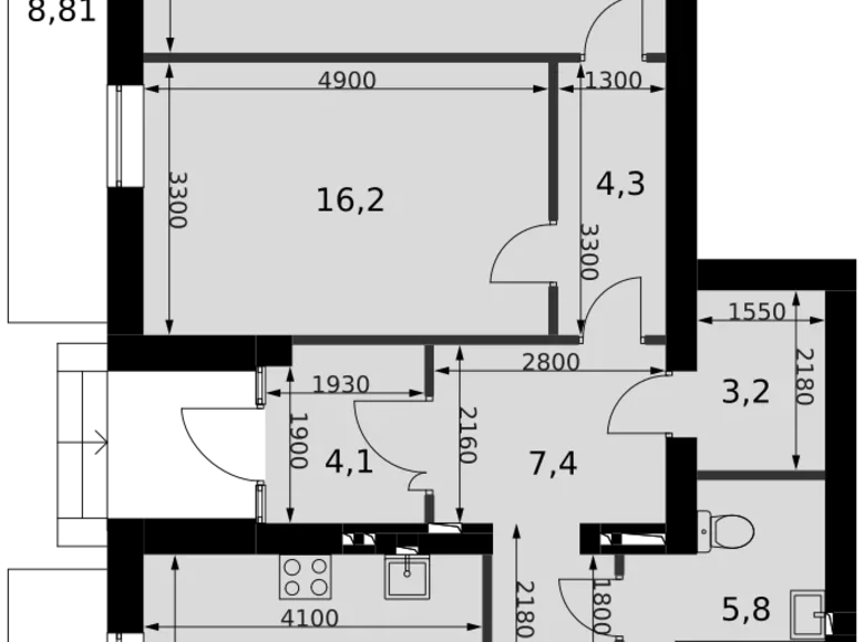 2 room apartment 91 m² Naro-Fominskiy gorodskoy okrug, Russia