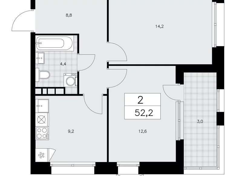 Appartement 2 chambres 52 m² poselenie Sosenskoe, Fédération de Russie