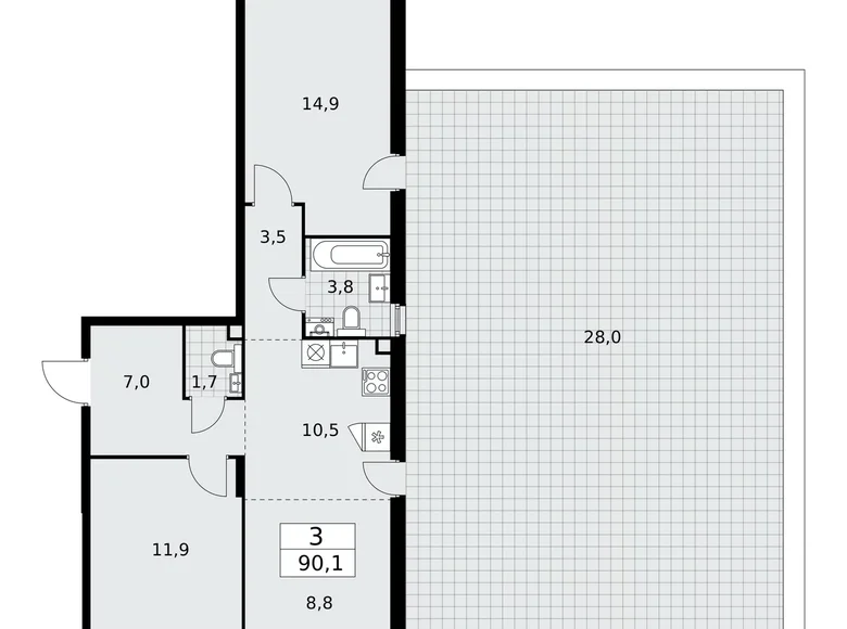 Apartamento 3 habitaciones 90 m² poselenie Desenovskoe, Rusia