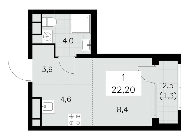 Wohnung 1 zimmer 22 m² Südwestlicher Verwaltungsbezirk, Russland