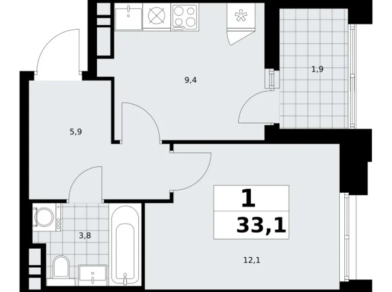 Mieszkanie 1 pokój 33 m² poselenie Sosenskoe, Rosja