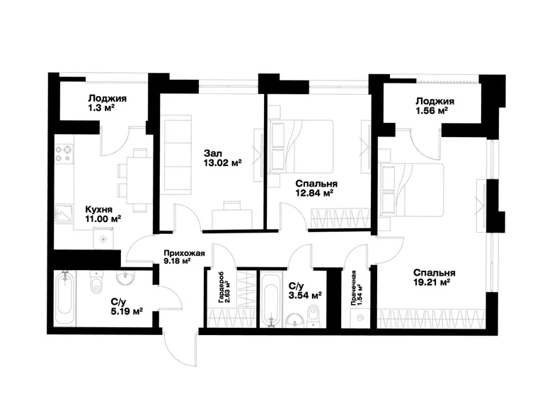 Квартира 3 комнаты 80 м² Ташкент, Узбекистан