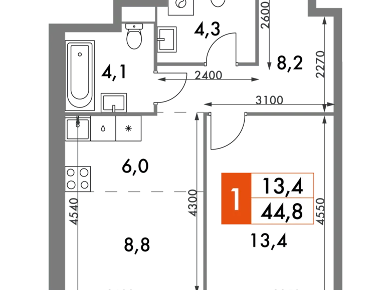 Mieszkanie 2 pokoi 45 m² Konkovo District, Rosja