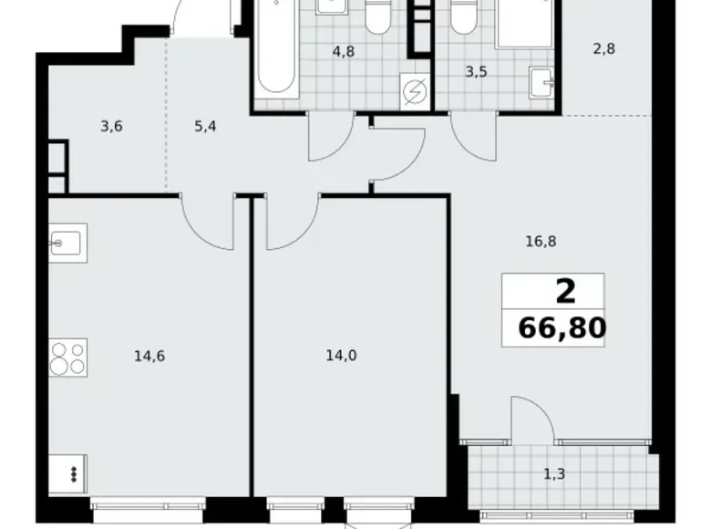 2 room apartment 67 m² Northern Administrative Okrug, Russia