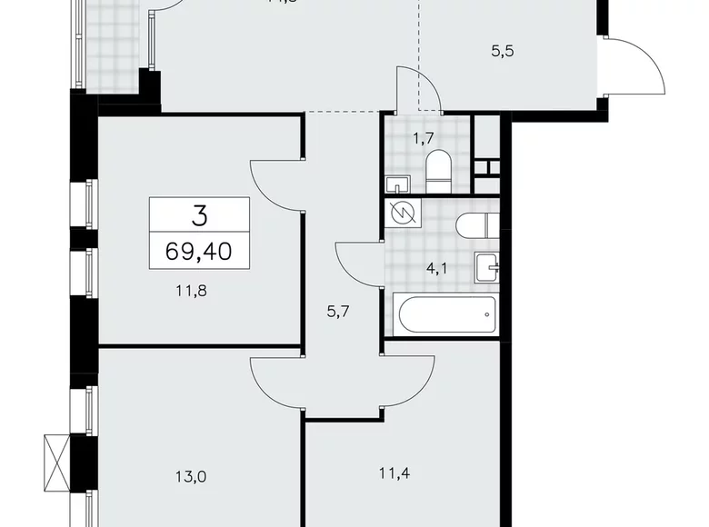 Apartamento 3 habitaciones 69 m² poselenie Sosenskoe, Rusia