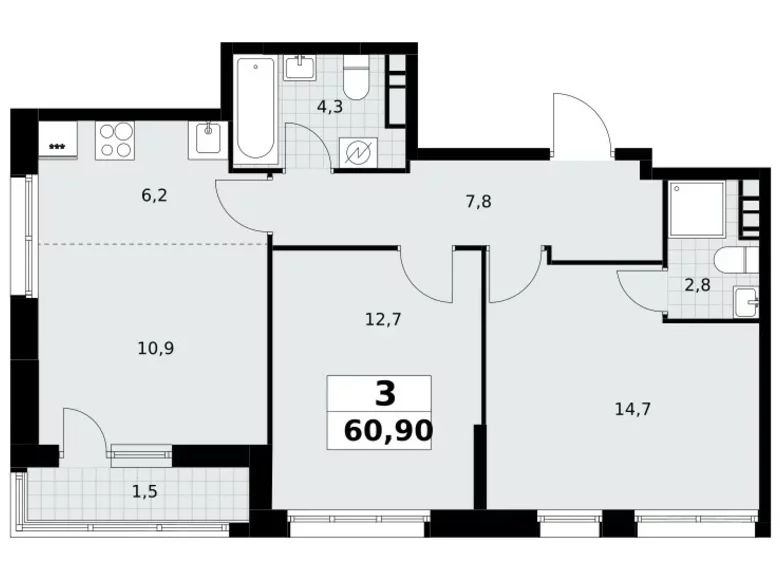 Wohnung 3 Zimmer 61 m² Postnikovo, Russland