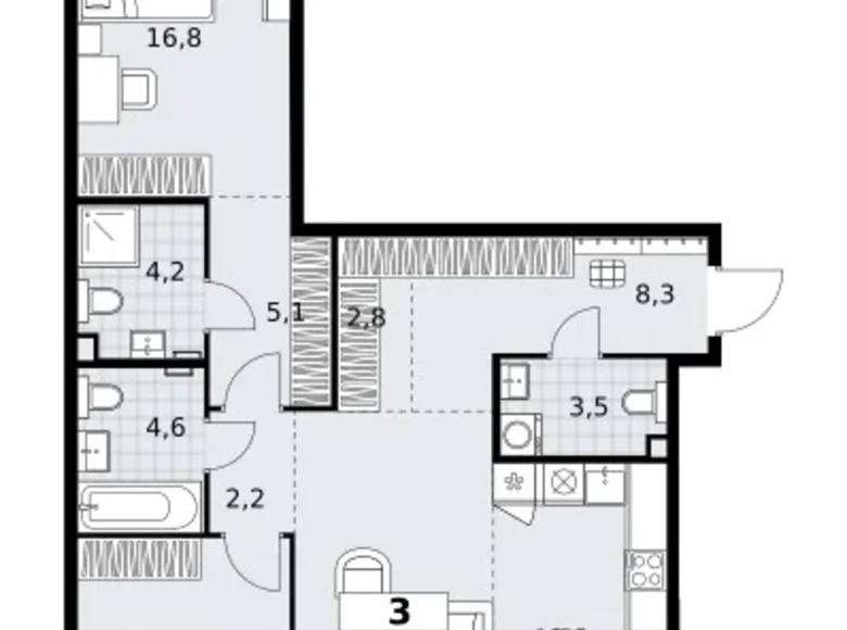 3 room apartment 91 m² Kommunarka, Russia