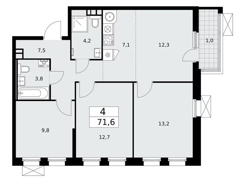 Apartamento 4 habitaciones 72 m² Moscú, Rusia