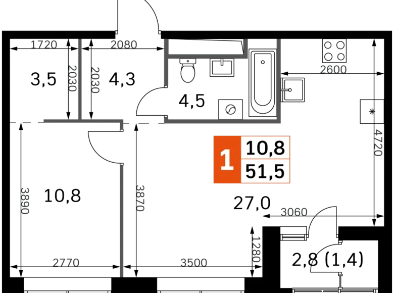 Mieszkanie 2 pokoi 52 m² Moskwa, Rosja