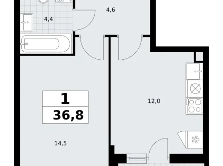 Квартира 1 комната 37 м² Postnikovo, Россия