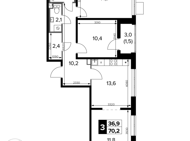 Apartamento 3 habitaciones 70 m² Potapovo, Rusia