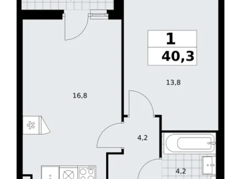 Квартира 1 комната 40 м² поселение Сосенское, Россия