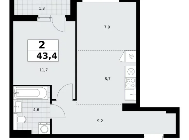 Appartement 2 chambres 43 m² poselenie Sosenskoe, Fédération de Russie