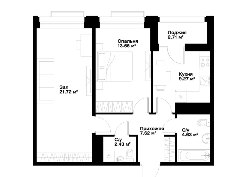 Квартира 2 комнаты 61 м² Ташкент, Узбекистан