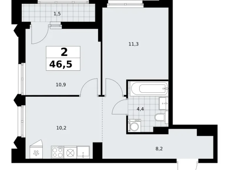 Квартира 2 комнаты 47 м² район Троицк, Россия