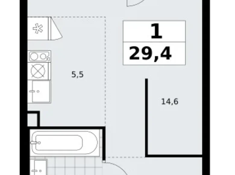 1 room apartment 29 m² Troitsk, Russia