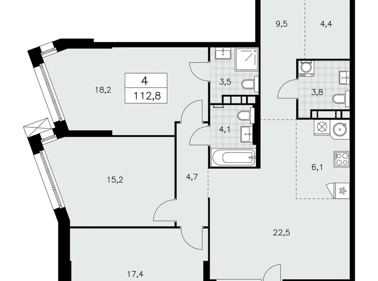 Apartamento 4 habitaciones 113 m² poselenie Sosenskoe, Rusia