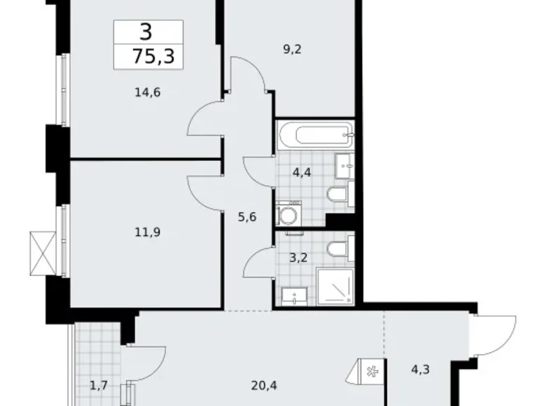 Wohnung 3 zimmer 75 m² Troizk, Russland