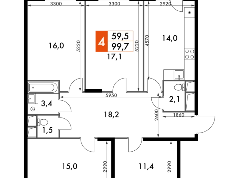 4 room apartment 100 m² Razvilka, Russia