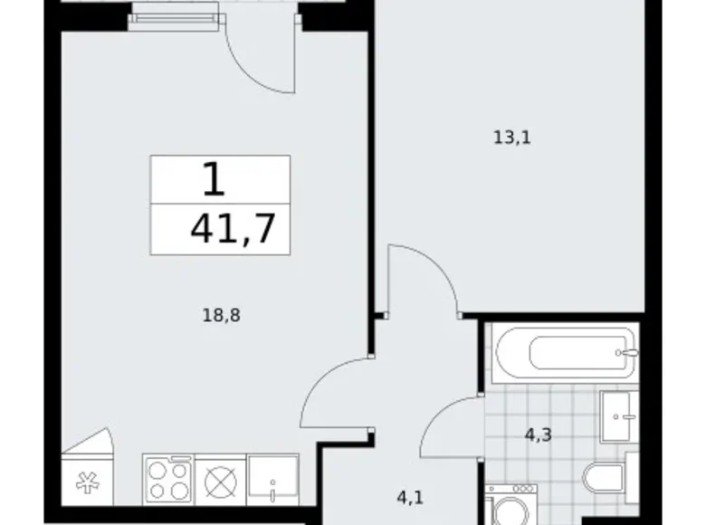 Appartement 1 chambre 42 m² Troïtsk, Russie