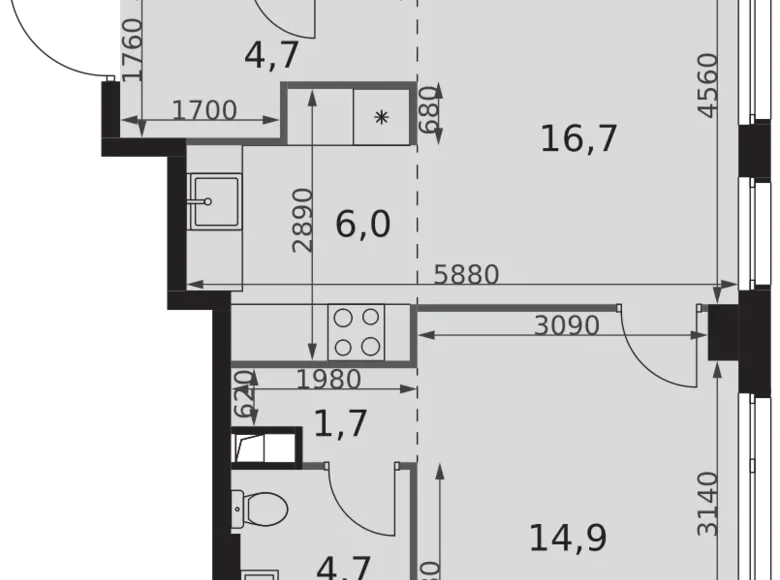 Apartamento 2 habitaciones 53 m² North-Western Administrative Okrug, Rusia