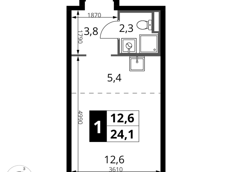 Студия 1 комната 24 м² Potapovo, Россия