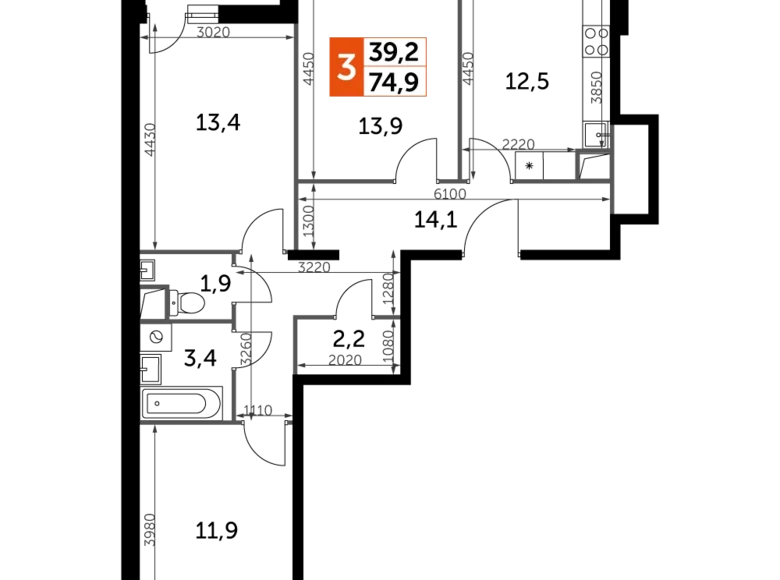 Apartamento 3 habitaciones 77 m² Razvilka, Rusia