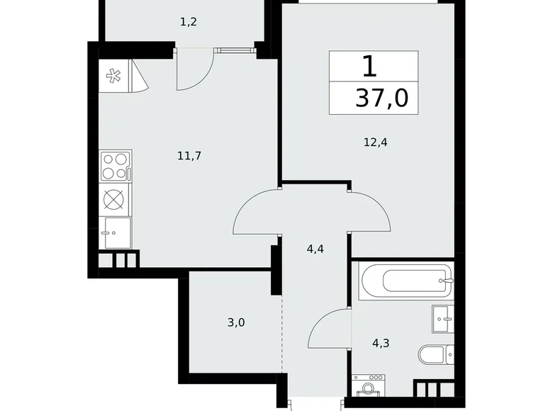 Квартира 1 комната 37 м² поселение Десёновское, Россия