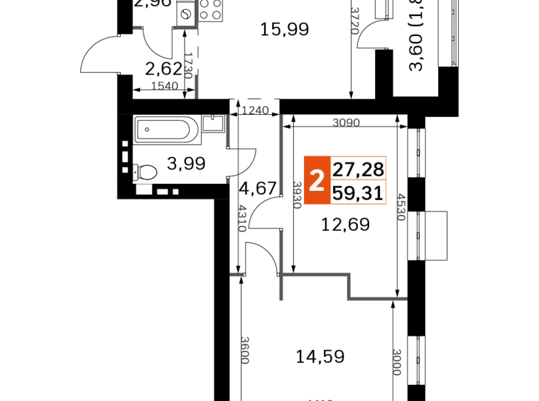 Квартира 2 комнаты 59 м² Одинцовский городской округ, Россия