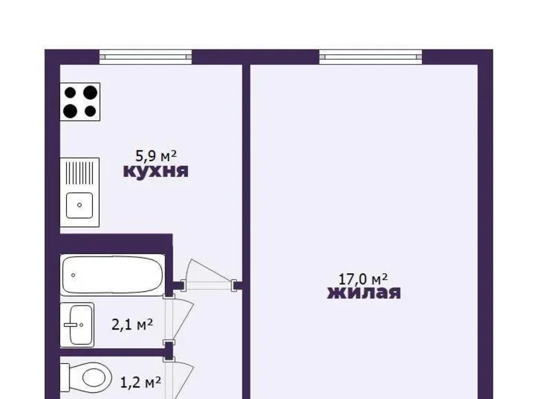 1 room apartment 31 m² Minsk, Belarus