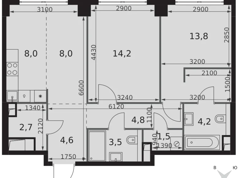 Wohnung 2 zimmer 65 m² Nordwestlicher Verwaltungsbezirk, Russland